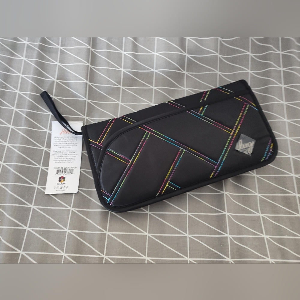 NWT lug Tango travel wallet in black rainbow stitch, passport, boarding pass